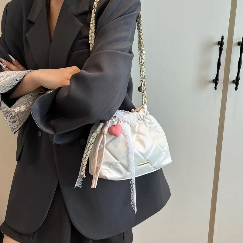 Single Warehouse PU Shoulder Bag Regular Women's White/Silver/Pink/Black-3
