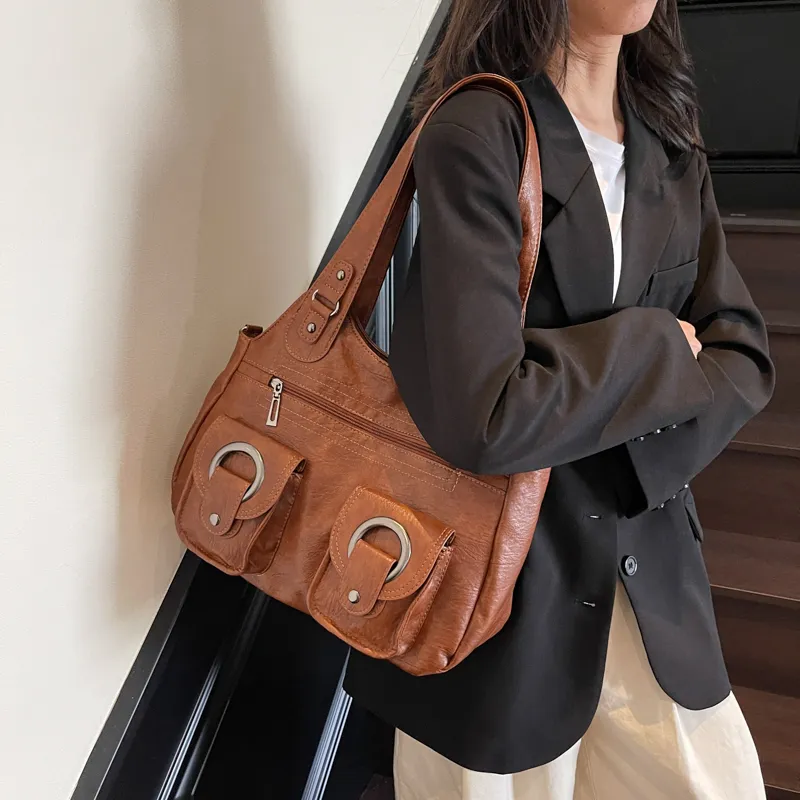 Single Warehouse PU Shoulder Bag Regular Women's Black/Ecru/Brown/Purple/Light Gray/Camel-11