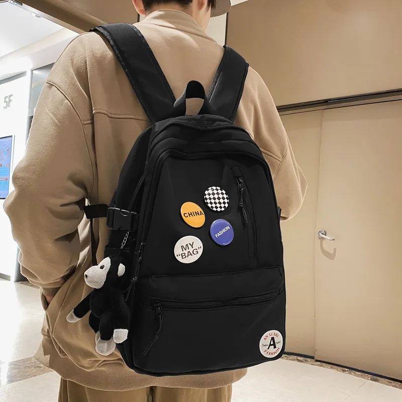 Single Warehouse Nylon Backpack Regular Unisex Black/Black & White/Light Blue & White/Dark Blue & White-16