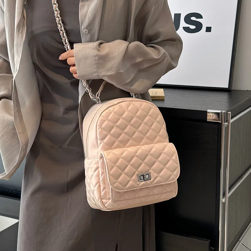 Single Warehouse PU Backpack Women's Ecru/Pink/Silver/Black/Red-47