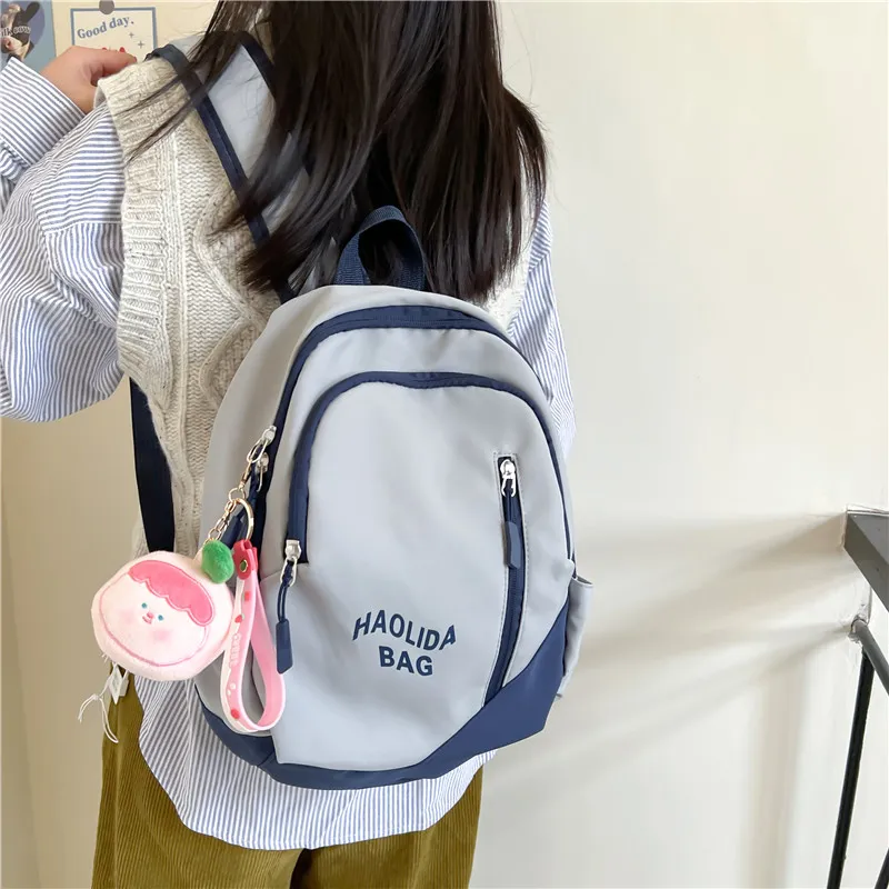 Single Warehouse Nylon Fabric Backpack Unisex Pink/Black/Gray Blue/Milky White/Red/Ecru Gray-19