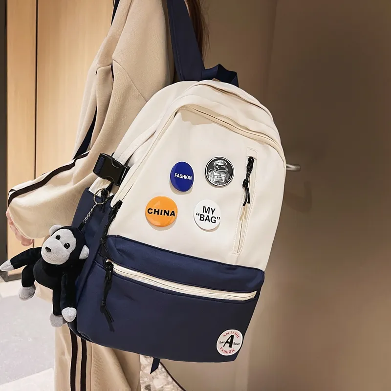 Single Warehouse Nylon Backpack Regular Unisex Black/Black & White/Light Blue & White/Dark Blue & White-9