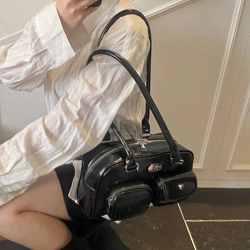Single Warehouse PU Shoulder Bag Regular Women's Silver/Black/Blue-16