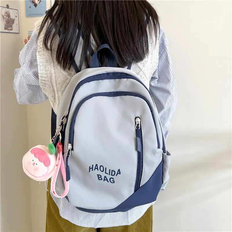 Single Warehouse Nylon Fabric Backpack Unisex Pink/Black/Gray Blue/Milky White/Red/Ecru Gray-21