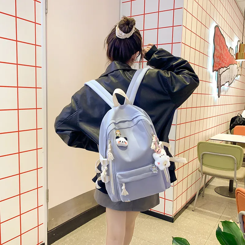 Single Warehouse Nylon Backpack Unisex White/Pink/Blue/Green/Black-17
