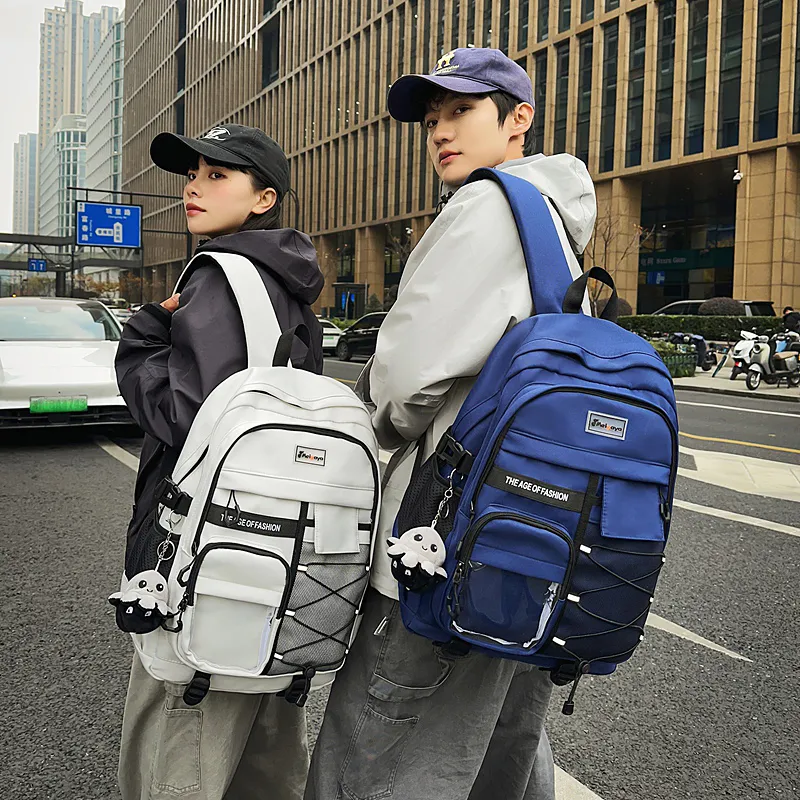 Single Warehouse Nylon Backpack Unisex Light Gray/Black/Navy Blue/Beige-14