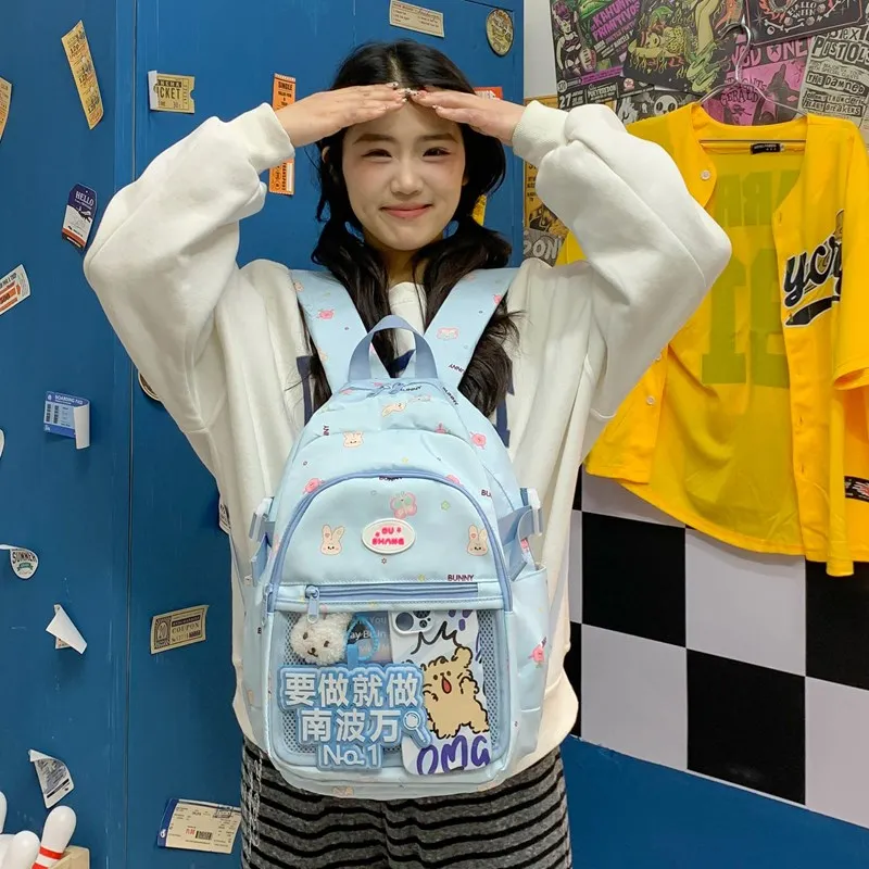 Single Warehouse PVC Polyvinyl Chloride Composite Fabric Backpack Regular Women's White/Blue-5