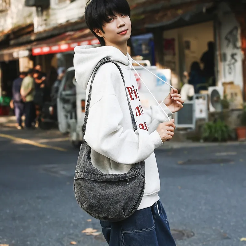 Single Warehouse Denim Handbag, Shoulder Bag Regular Unisex Black/Blue-4