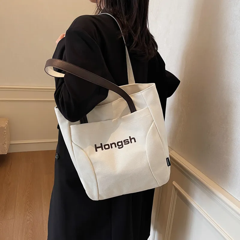 Single Warehouse Fabric Handheld Shoulder Bag Regular Women's White/Khaki/Dark Tea-4