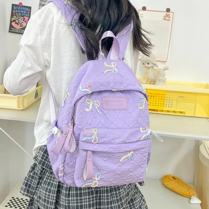 Single Warehouse Composite Cloth Backpack Women's Ecru/Pink/Black/Blue/Purple-22