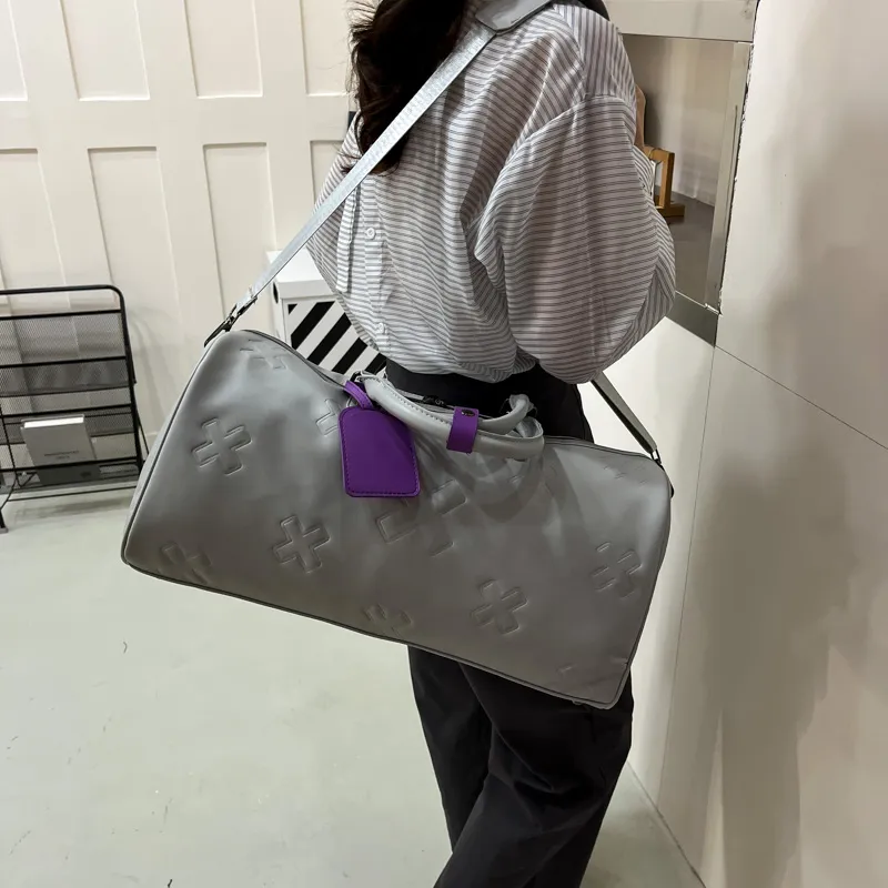 Single Warehouse PU Shoulder Bag, Gym Bag Large Size Unisex Gray/Brown/Black-2