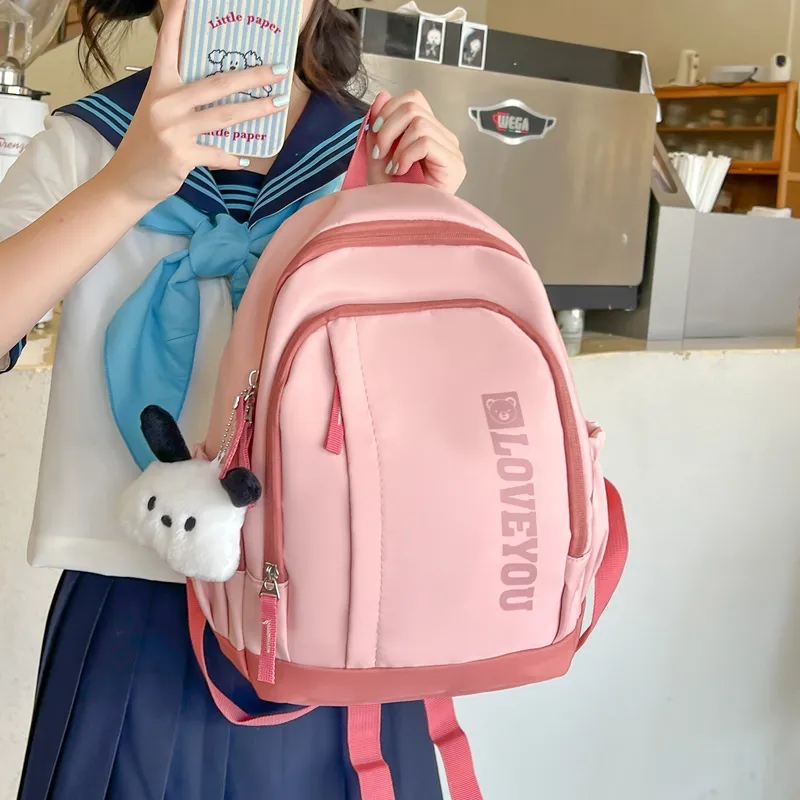 Single Warehouse Nylon Backpack Unisex Pink/Green/Black/Beige-8
