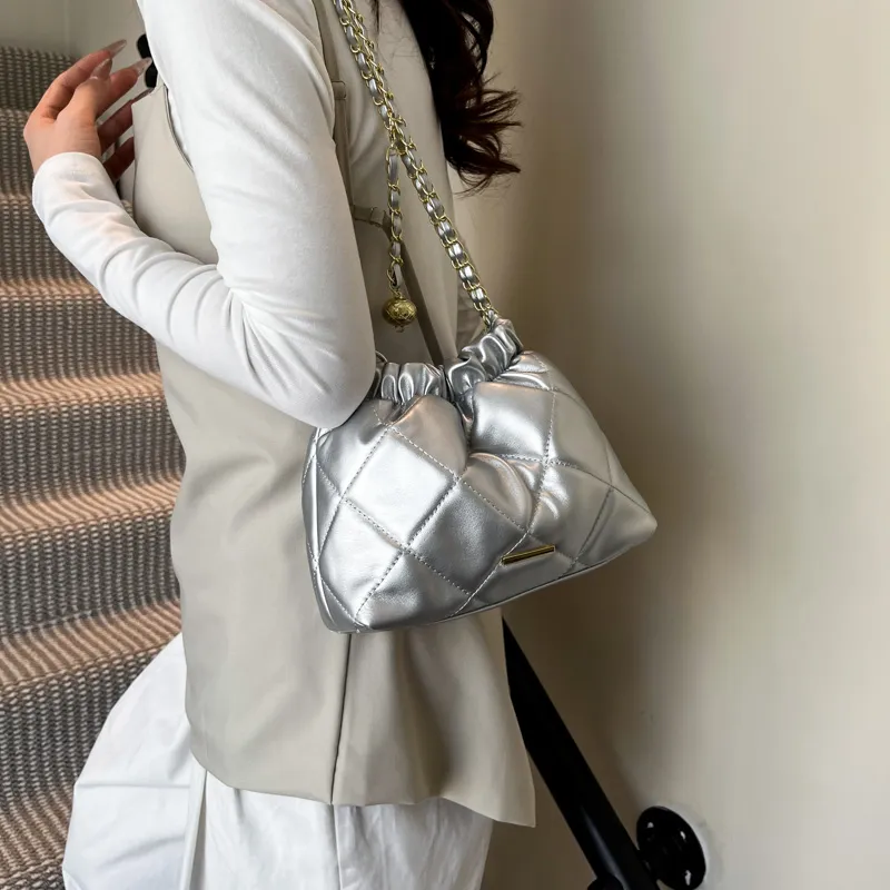 Single Warehouse PU Shoulder Bag Regular Women's White/Silver/Pink/Black-7