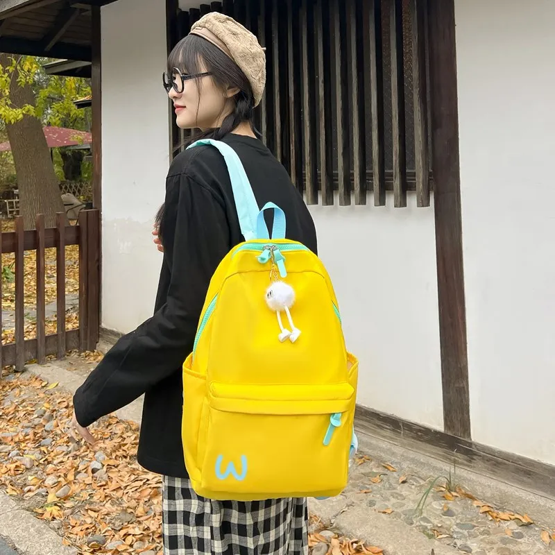 Single Warehouse Nylon Backpack Unisex Pink/Yellow/Green/Black-14