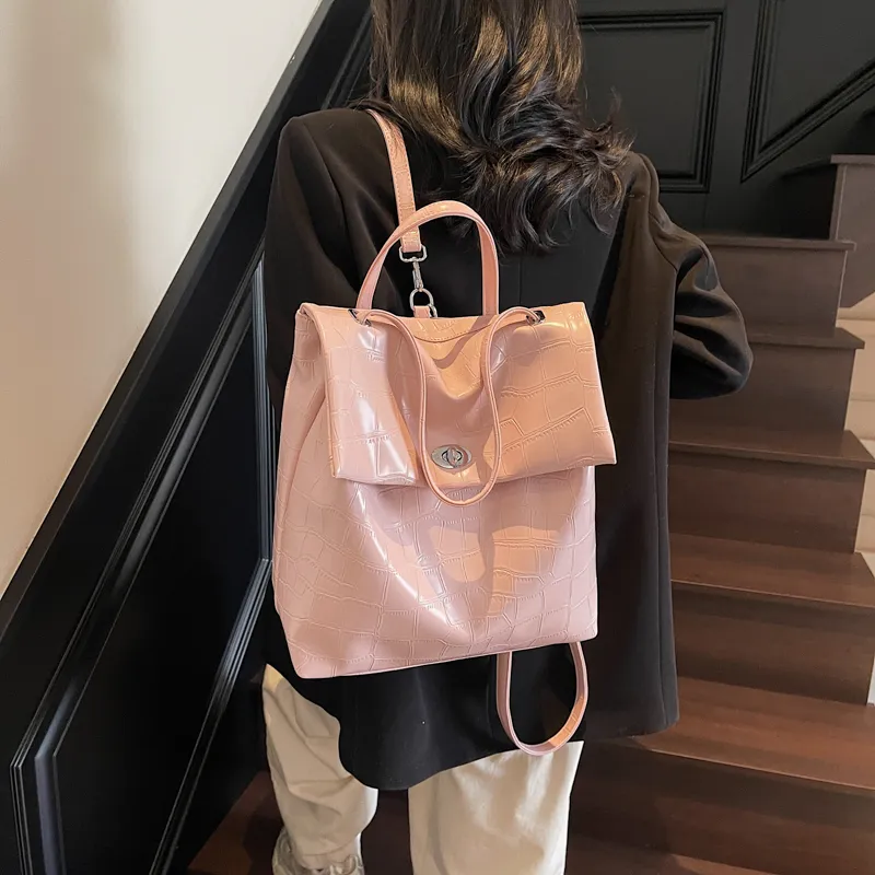Single Warehouse PU Backpack Regular Women's Ecru/Pink/Blue/Black-9