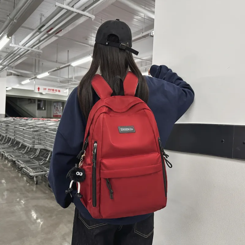 Single Warehouse Nylon Backpack Regular Unisex Black/Burgundy/Khaki/Light Green/Beige-17