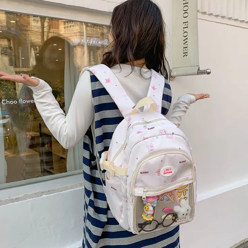Single Warehouse PVC Polyvinyl Chloride Composite Fabric Backpack Regular Women's White/Blue-1