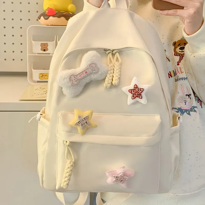 Single Warehouse Composite Cloth Backpack Women's Ecru/Pink/Yellow/Green/Black-5