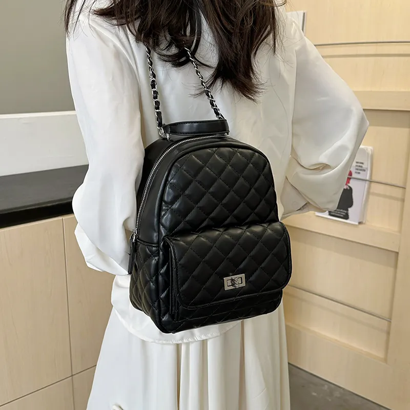 Single Warehouse PU Backpack Women's Ecru/Pink/Silver/Black/Red-58