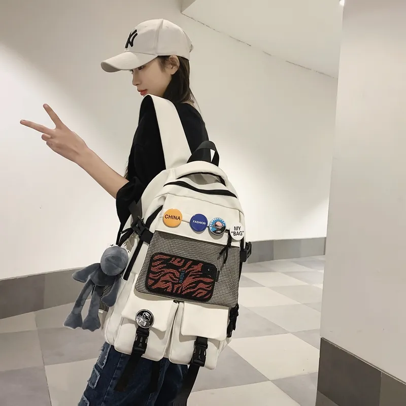 Single Warehouse Nylon Backpack Unisex Black/White/Blue/Gray-1