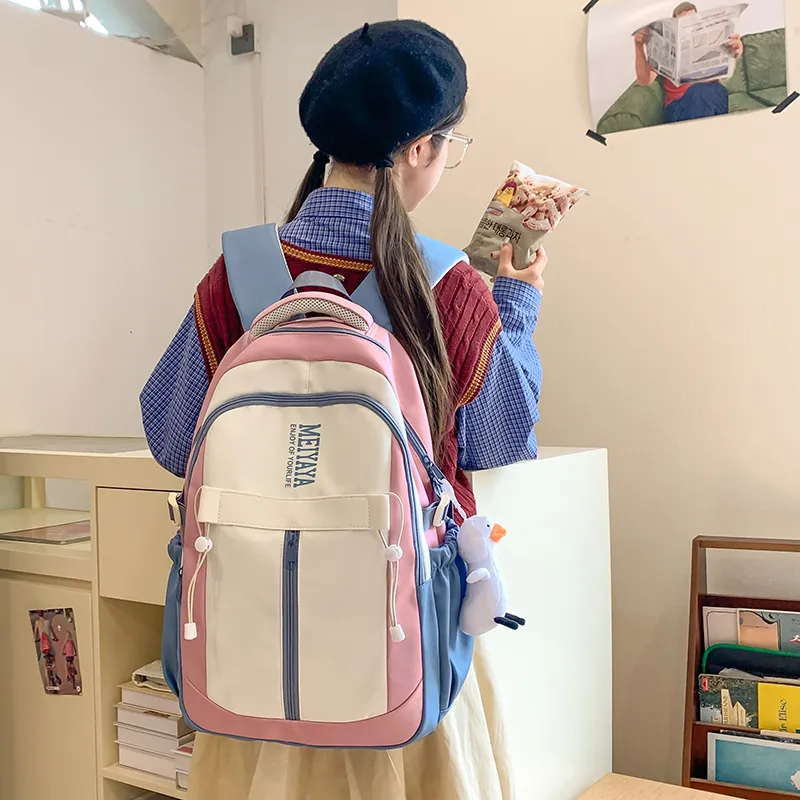 Single Warehouse Nylon Backpack Regular Unisex Dark Blue/Black/Pink/Burgundy/Yellow/Mint Green-8