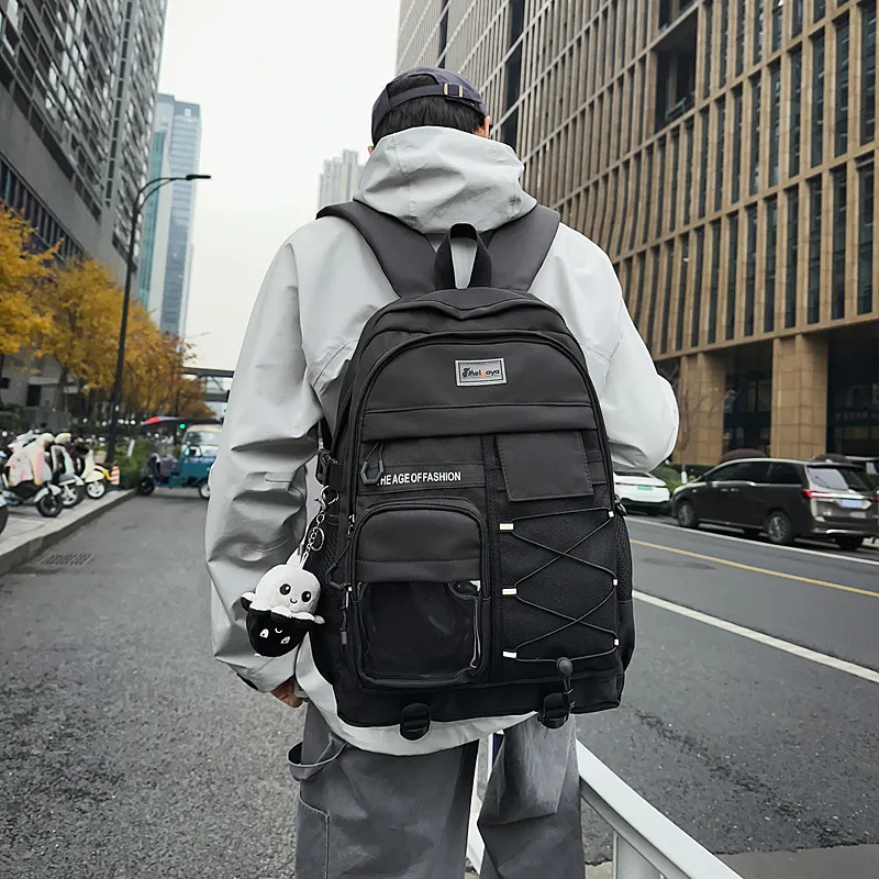 Single Warehouse Nylon Backpack Unisex Light Gray/Black/Navy Blue/Beige-7
