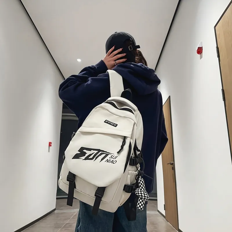 Single Warehouse Nylon Backpack Unisex White/Gray/Black/Burgundy/Khaki-3