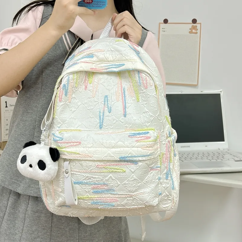 Single Warehouse Composite Cloth Backpack Regular Women's White/Black/Pink/Yellow-6
