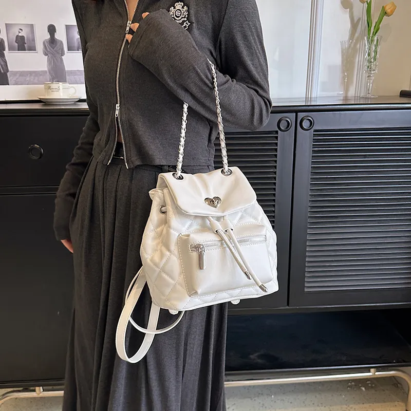 Single Warehouse PU Backpack Regular Women's White/Silver/Black-1