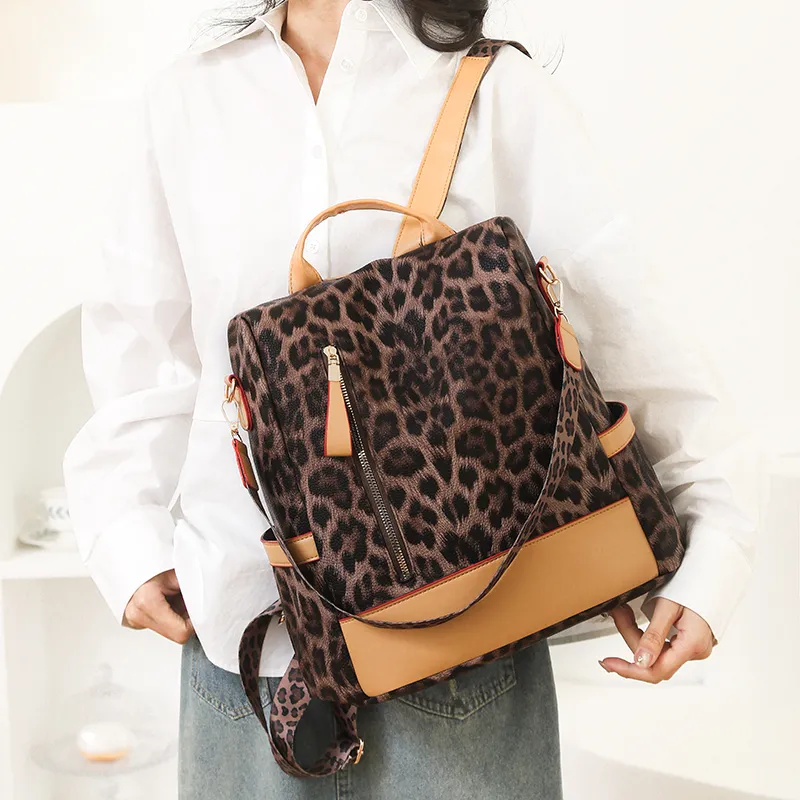 Single Warehouse PU Backpack Women's Black/Brown/Coffee-5