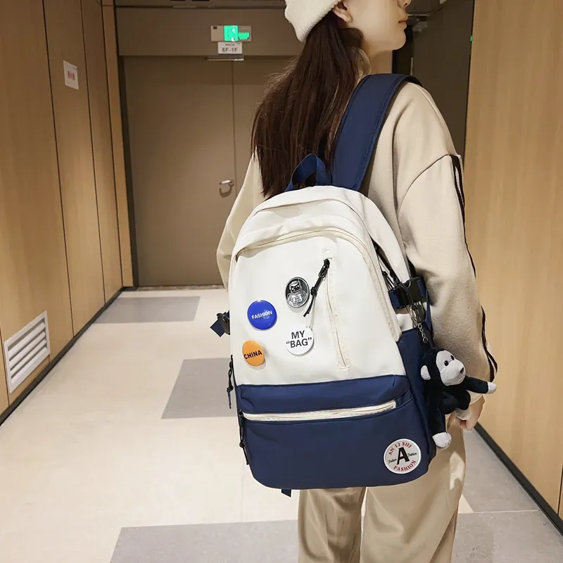 Single Warehouse Nylon Backpack Regular Unisex Black/Black & White/Light Blue & White/Dark Blue & White-11