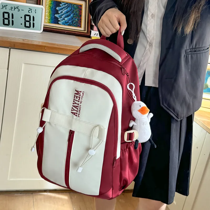 Single Warehouse Nylon Backpack Regular Unisex Dark Blue/Black/Pink/Burgundy/Yellow/Mint Green-12
