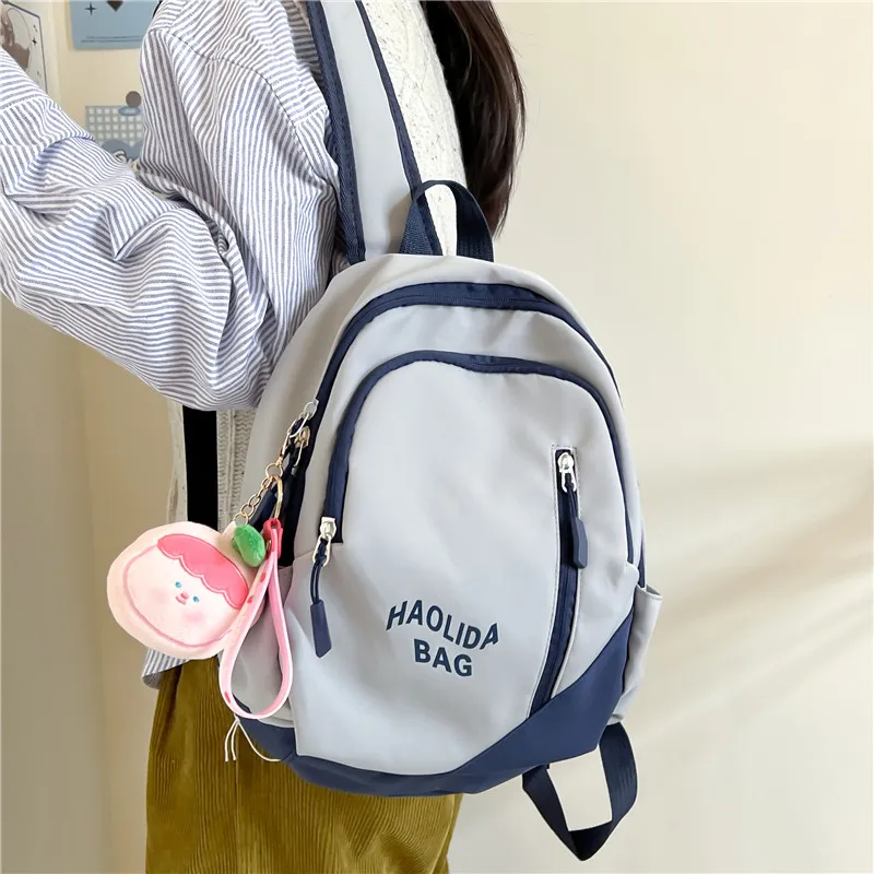 Single Warehouse Nylon Fabric Backpack Unisex Pink/Black/Gray Blue/Milky White/Red/Ecru Gray-23