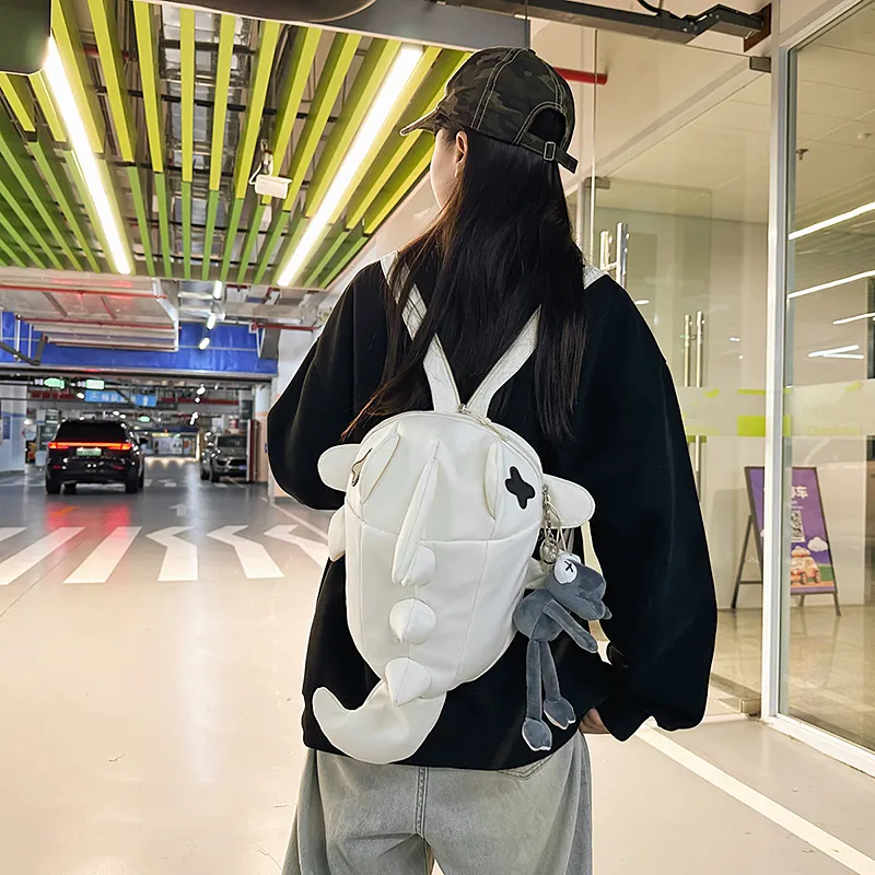 Single Warehouse Nylon Backpack Unisex White/Gray/Black-2