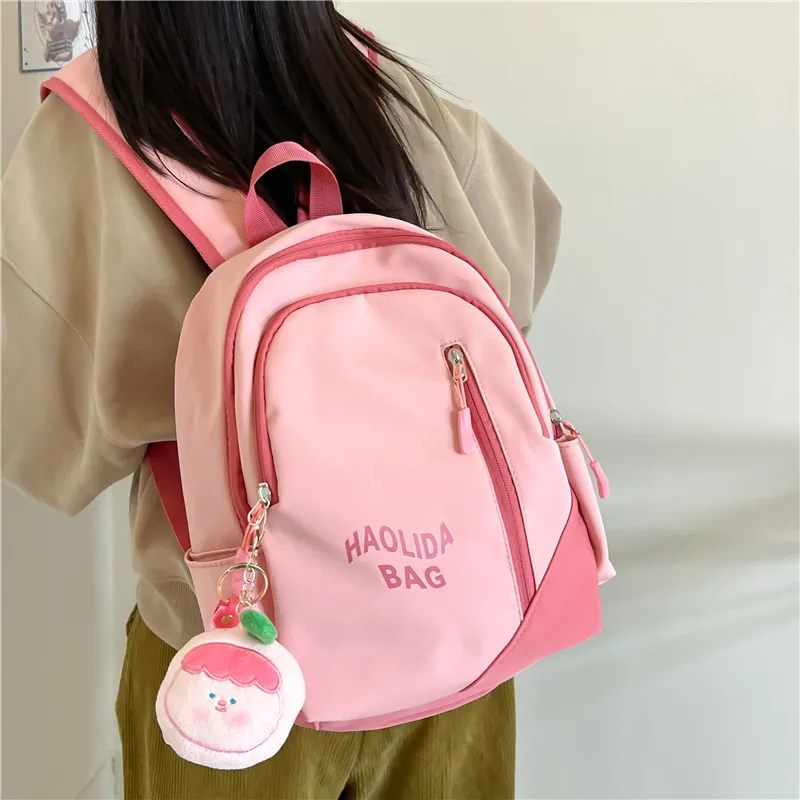 Single Warehouse Nylon Fabric Backpack Unisex Pink/Black/Gray Blue/Milky White/Red/Ecru Gray-2