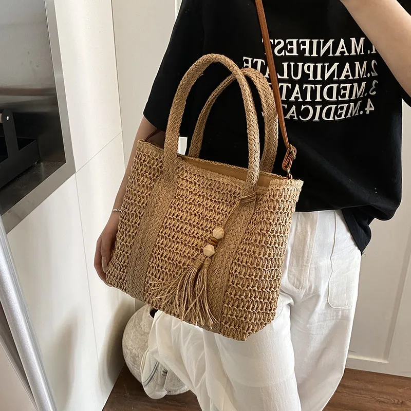 Single Warehouse Straw Woven Portable Crossbody Bag, Shoulder Bag Women's Khaki/Ecru-8