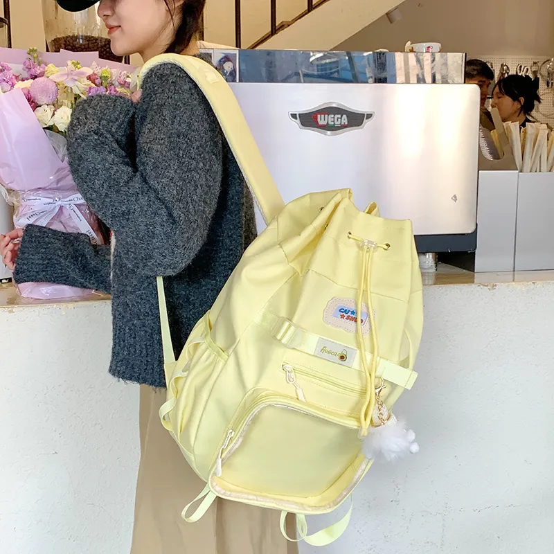 Single Warehouse Nylon Fabric Backpack Women's Blue/Yellow/Pea Green-8