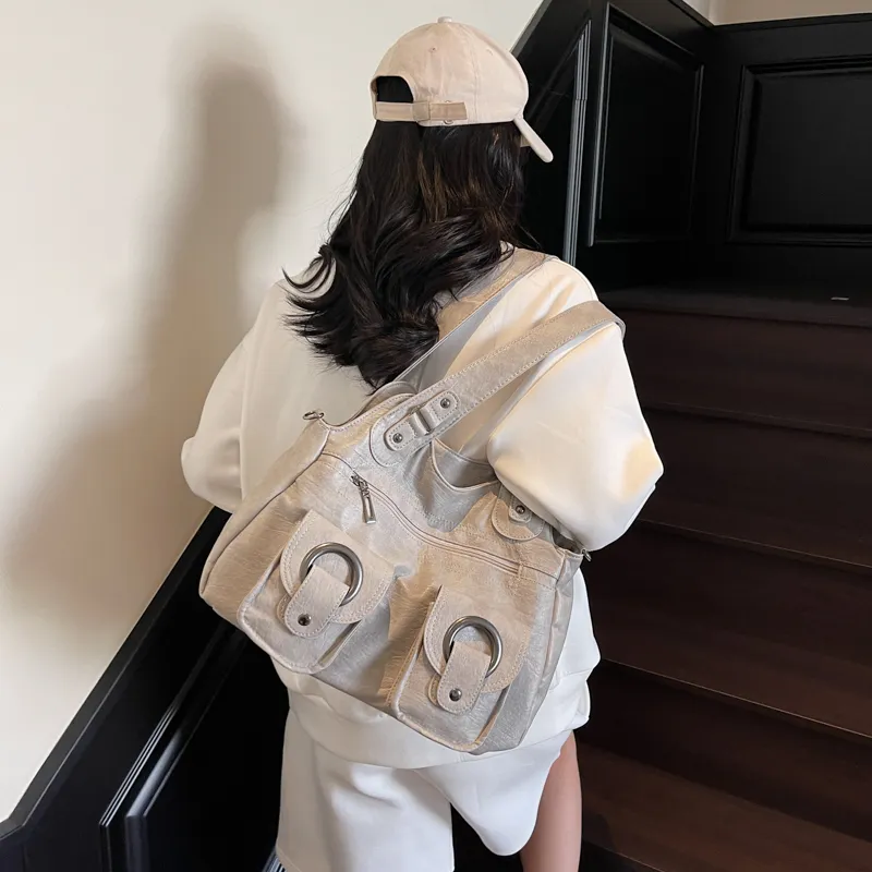 Single Warehouse PU Shoulder Bag Regular Women's Black/Ecru/Brown/Purple/Light Gray/Camel-24