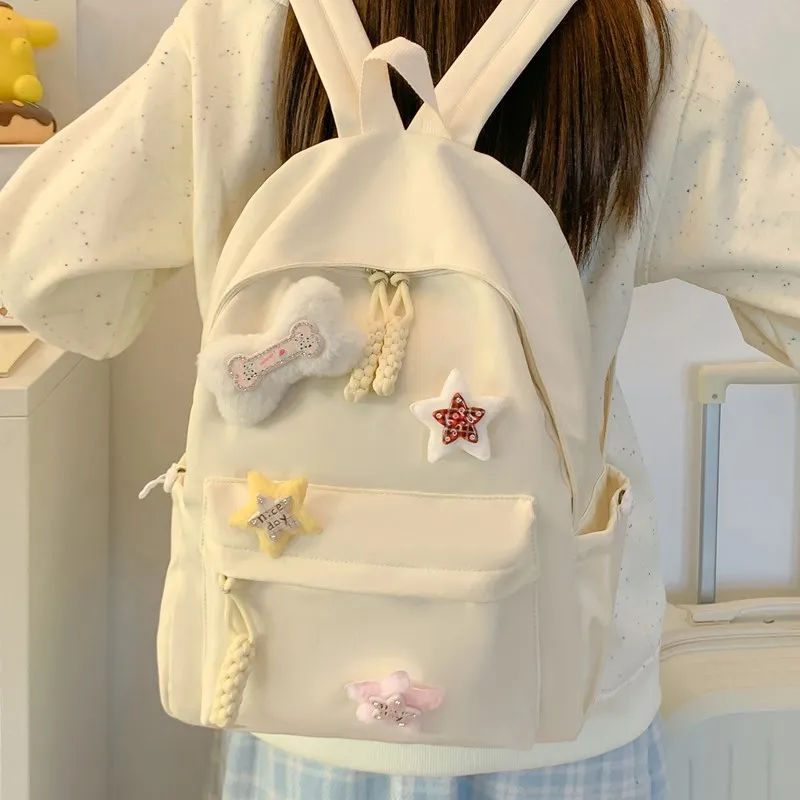 Single Warehouse Composite Cloth Backpack Women's Ecru/Pink/Yellow/Green/Black-2