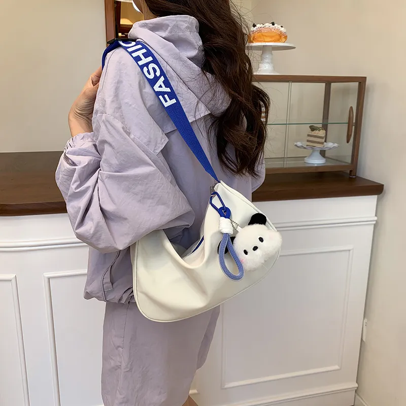 Single Warehouse Polyester Shoulder Bag Unisex White & Blue/White & Black/Black-2