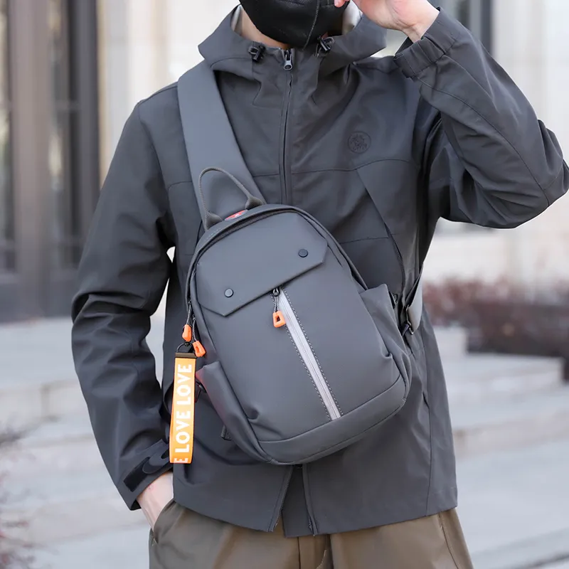 Single Warehouse Nylon Sling Bag Men's Black/Gray-10
