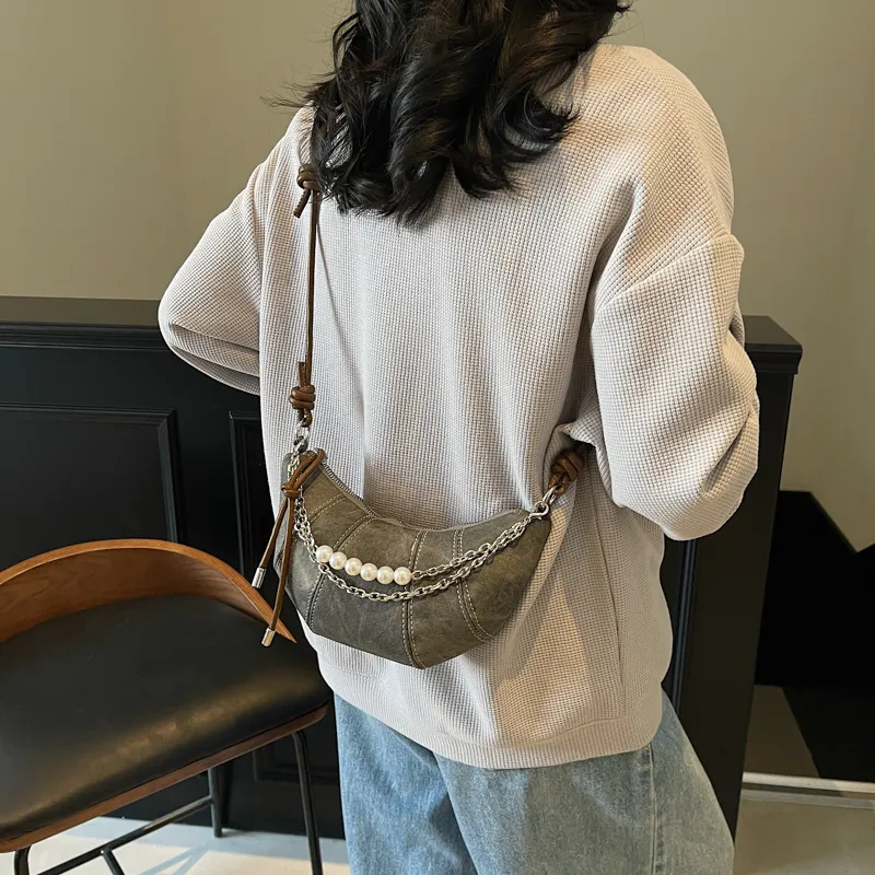 Single Warehouse PU Handheld Shoulder Bag Regular Women's Denim Blue/Dark Tea/Ecru-11