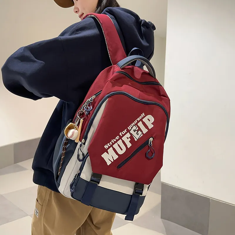 Single Warehouse Nylon Backpack Unisex White/Black/Red-15