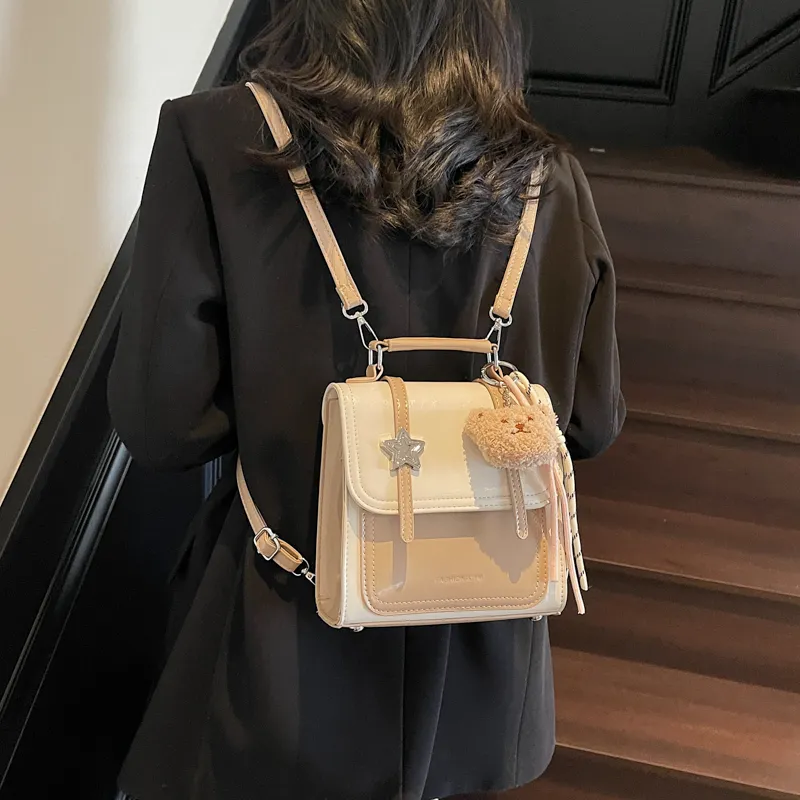 Single Warehouse PU Backpack Regular Women's Ecru/Pink/Blue/Yellow/Black-3
