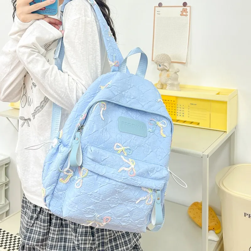 Single Warehouse Composite Cloth Backpack Women's Ecru/Pink/Black/Blue/Purple-17