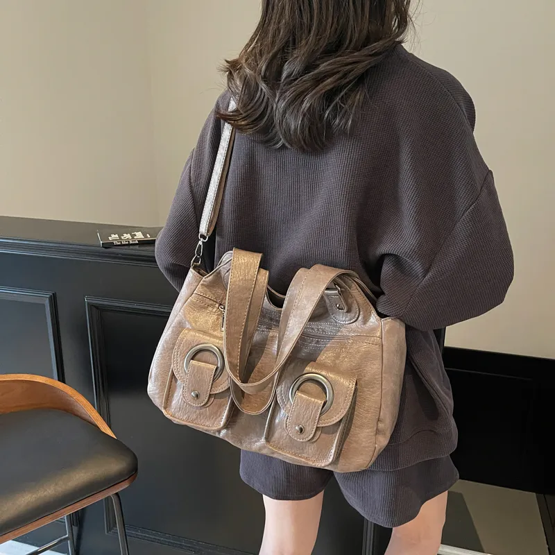 Single Warehouse PU Shoulder Bag Regular Women's Black/Ecru/Brown/Purple/Light Gray/Camel-32