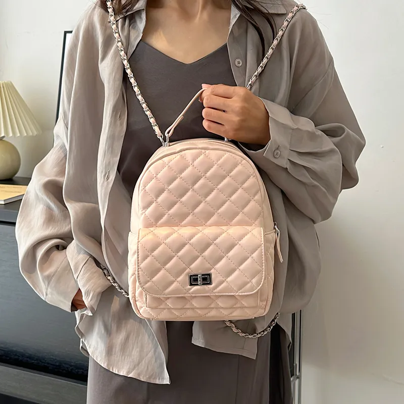Single Warehouse PU Backpack Women's Ecru/Pink/Silver/Black/Red-44