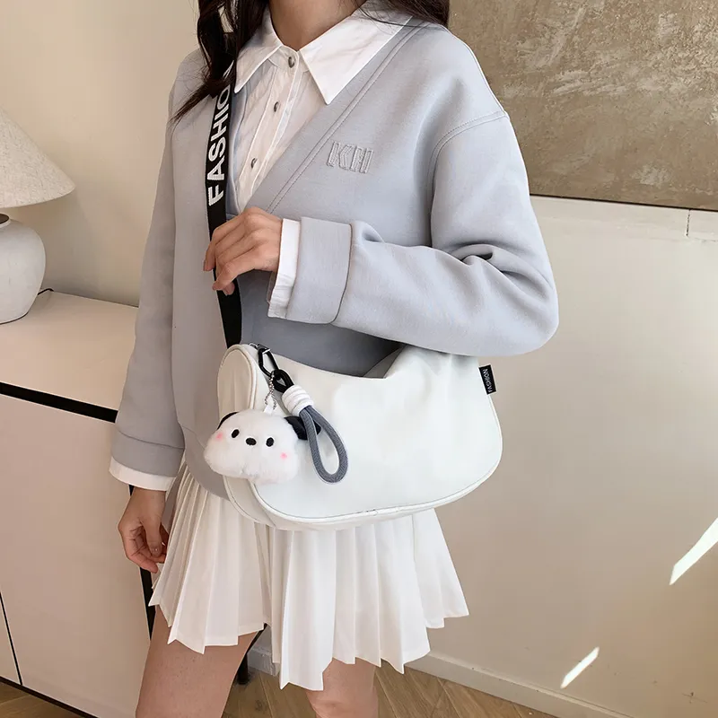 Single Warehouse Polyester Shoulder Bag Unisex White & Blue/White & Black/Black-6