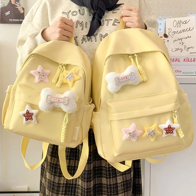 Single Warehouse Composite Cloth Backpack Women's Ecru/Pink/Yellow/Green/Black-17
