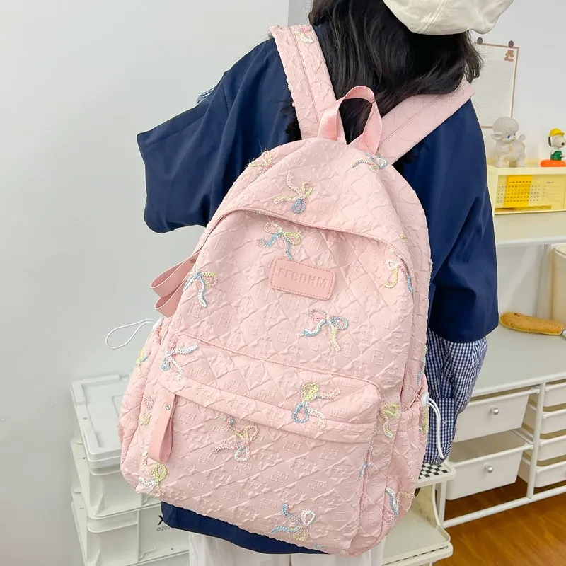Single Warehouse Composite Cloth Backpack Women's Ecru/Pink/Black/Blue/Purple-7